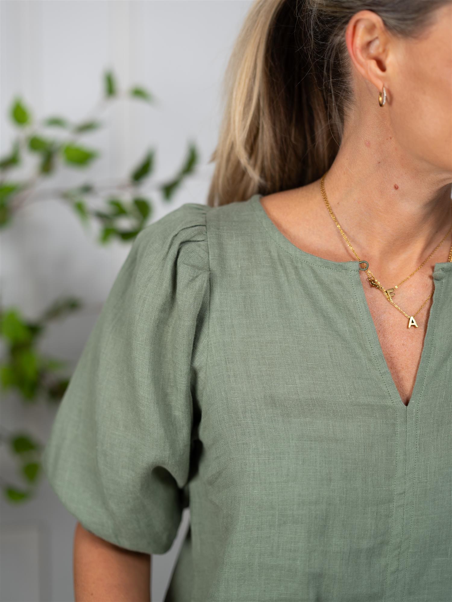 Ella&il Anna Linen Top Green