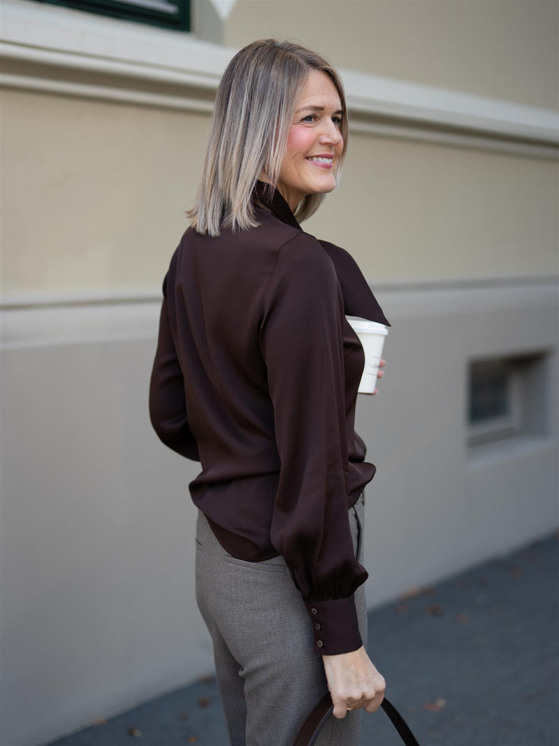 Stenströms Selma Blouse Bowtie Flyfront Brown