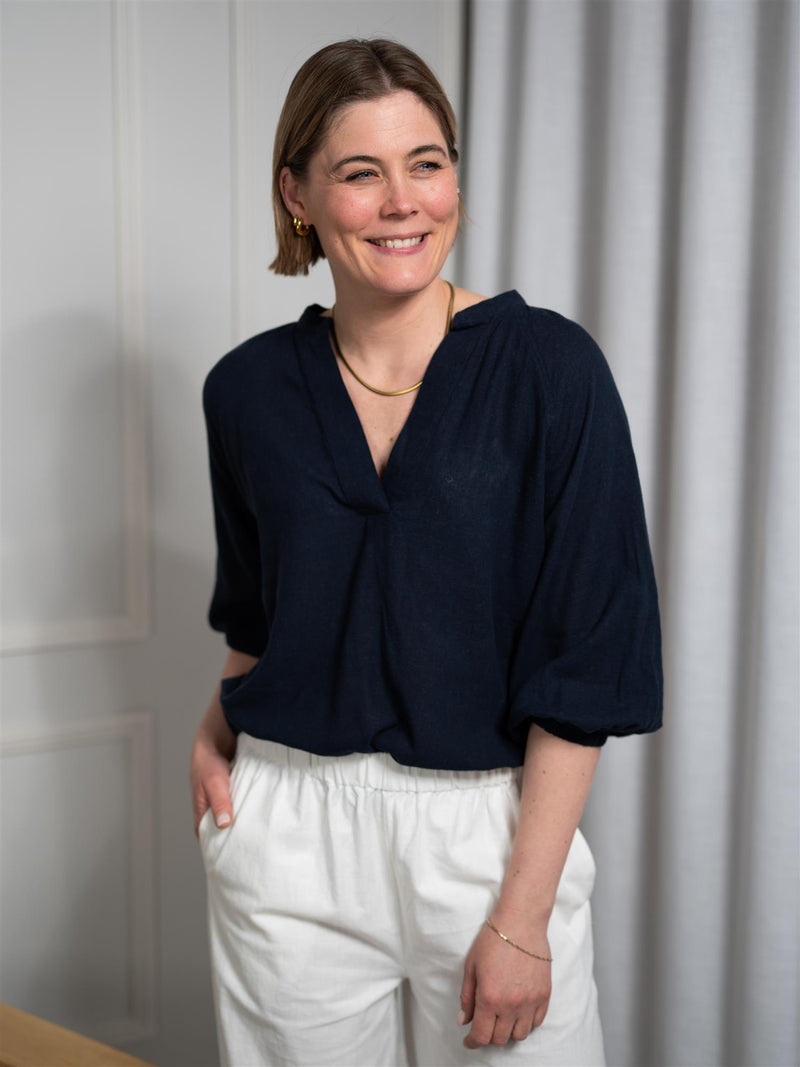 Gant Linen SS Blouse Evening Blue
