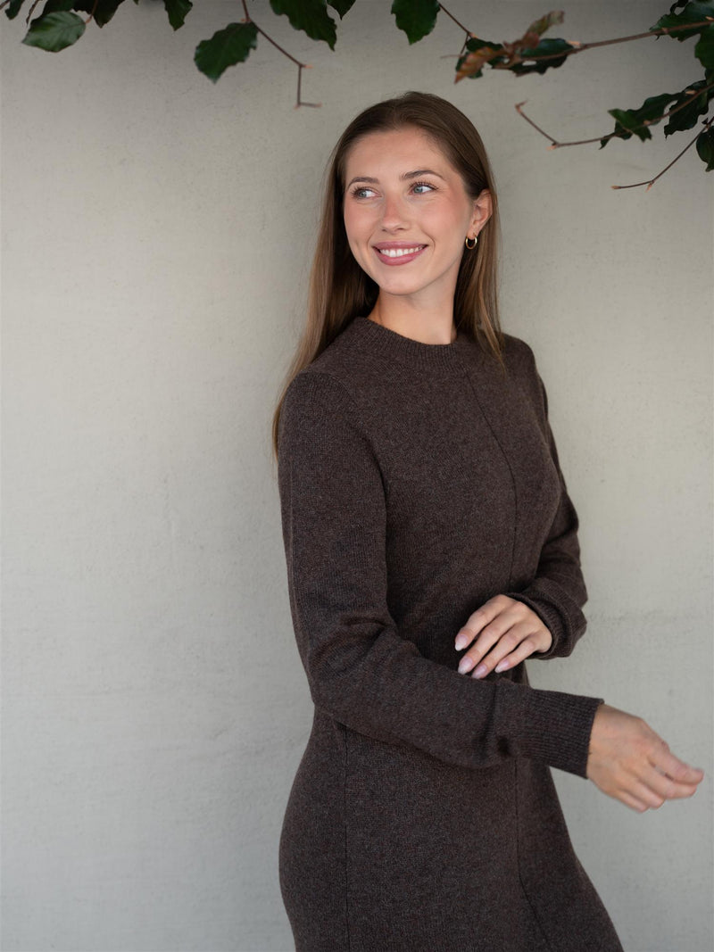 Lexington Straight Fit Midi Knitted Dress Dark Brown Melange