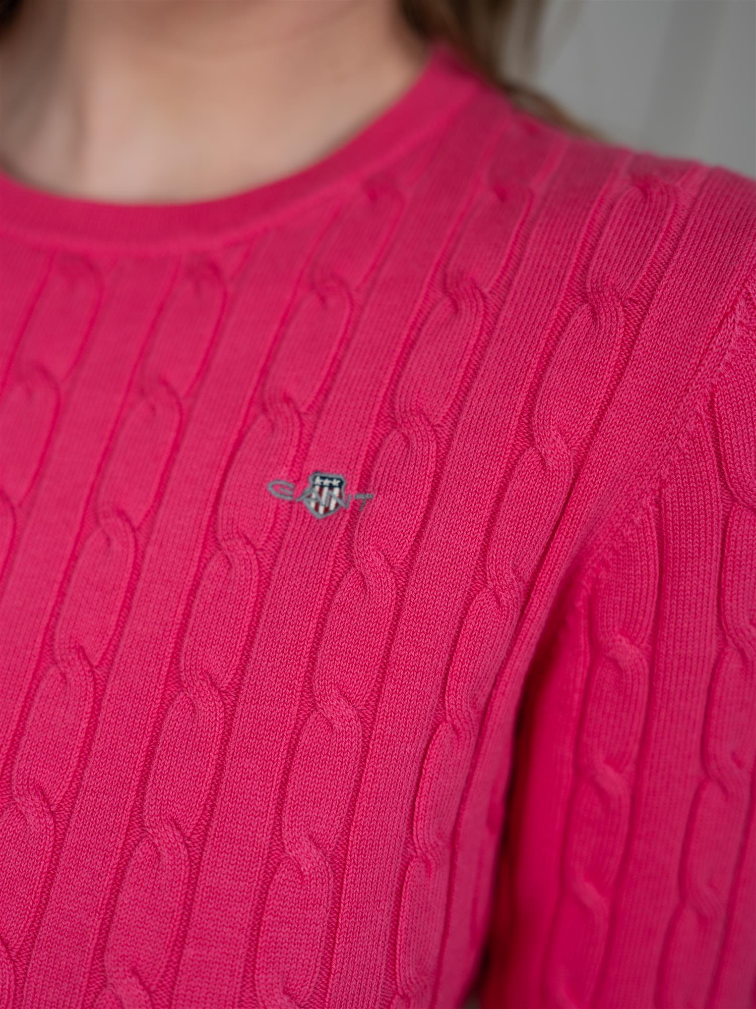 Gant Stretch Cotton Cable C-Neck Bright Fuschia