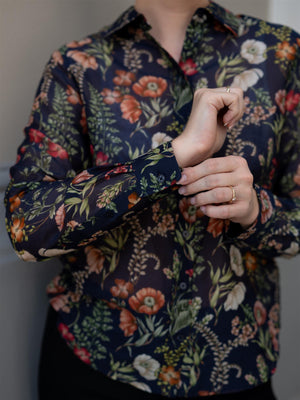 Gant Reg Floral Print Cot Silk Shirt Evening Blue