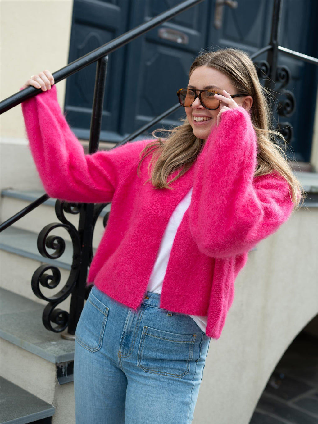 Ella&il Amelia Chunky Cardigan Raspberry
