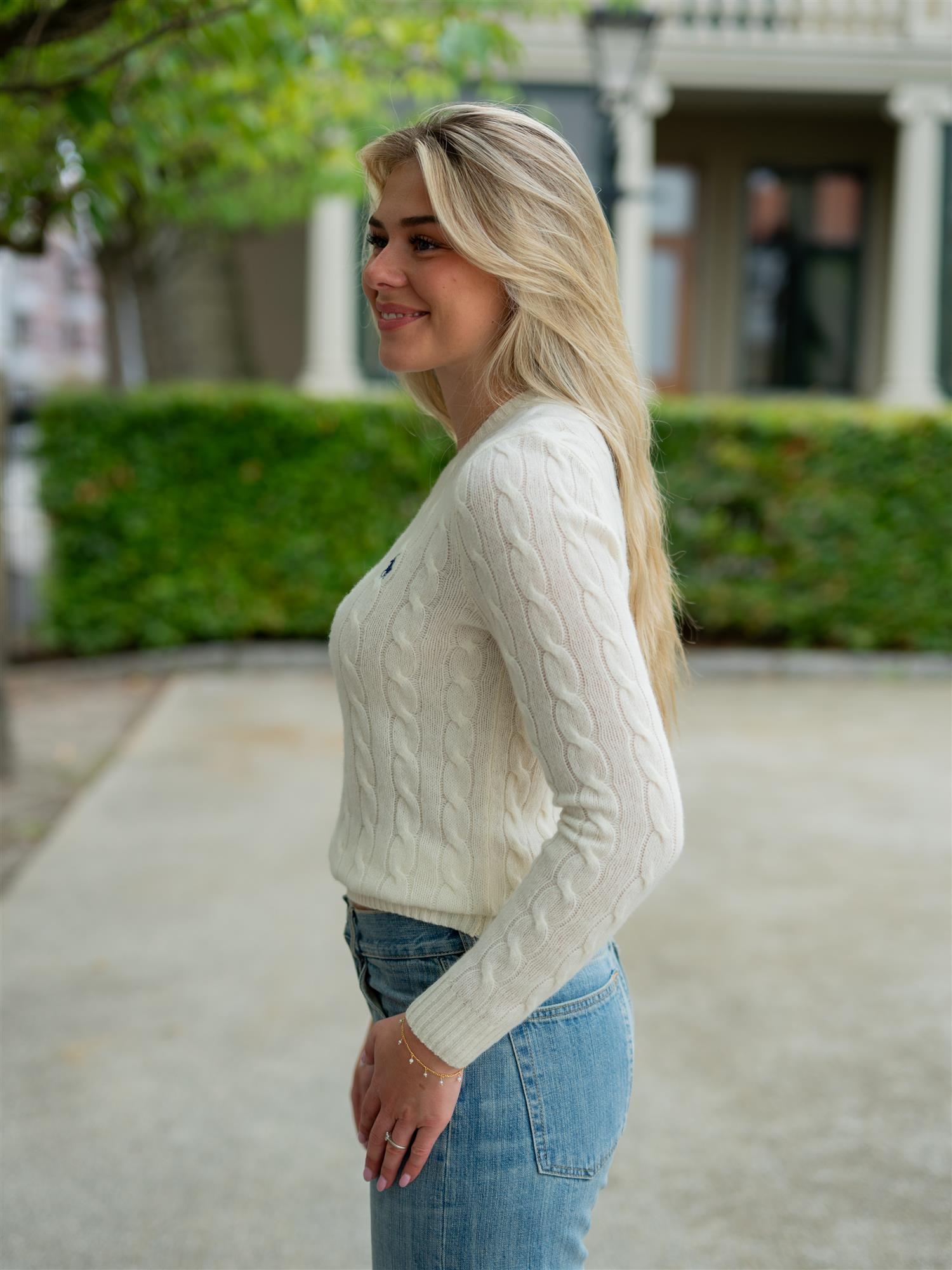 Cable Wool-Cashmere Crewneck Jumper White