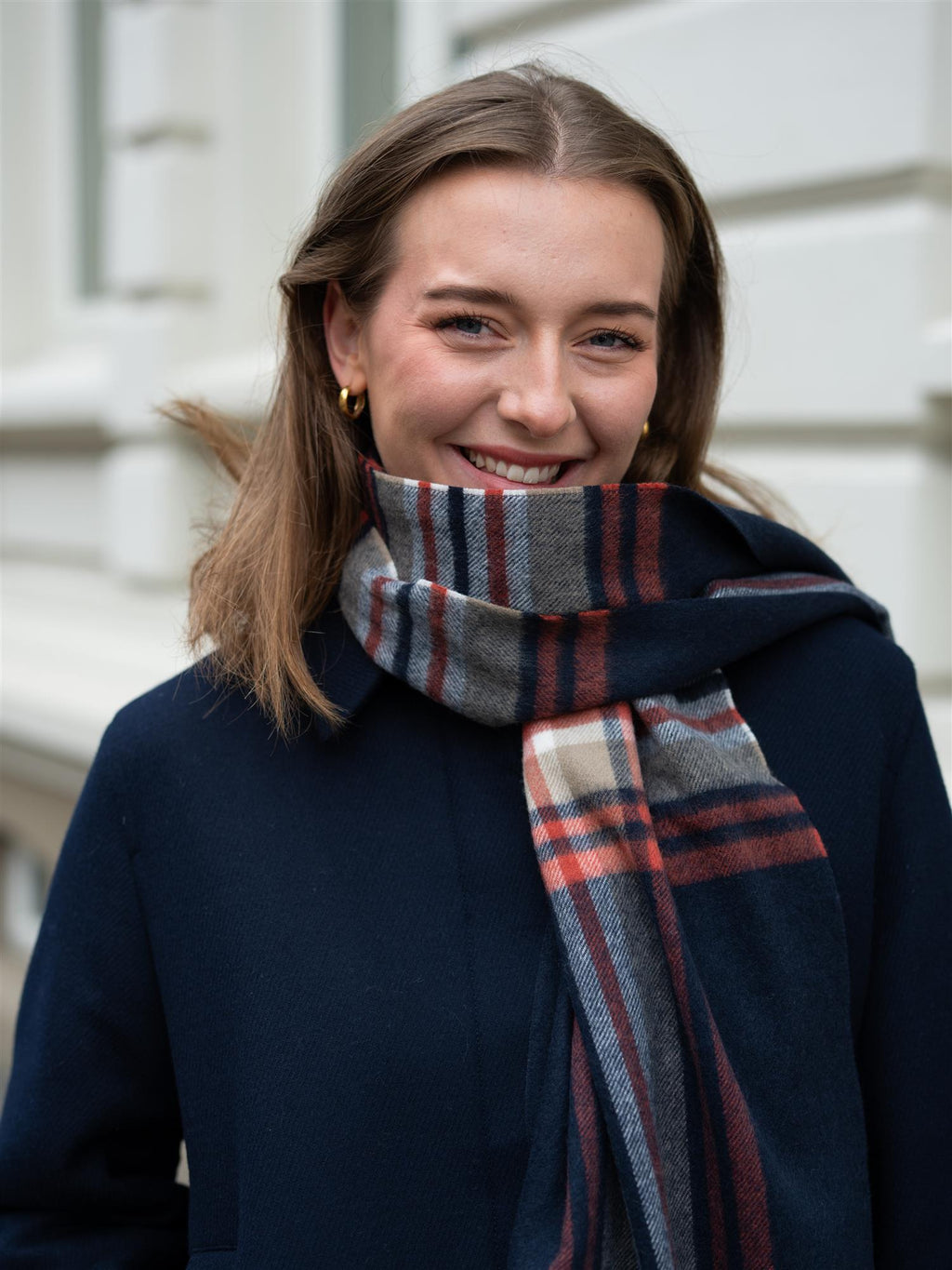 Gant Tartan Check Wool Scarf Evening Blue