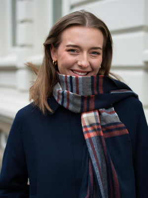 Gant Tartan Check Wool Scarf Evening Blue