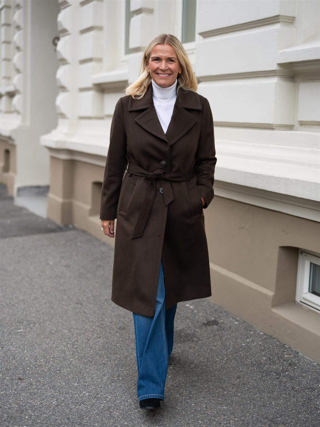 Sand Cashmere Coat Brown W-Clareta Belt Midi