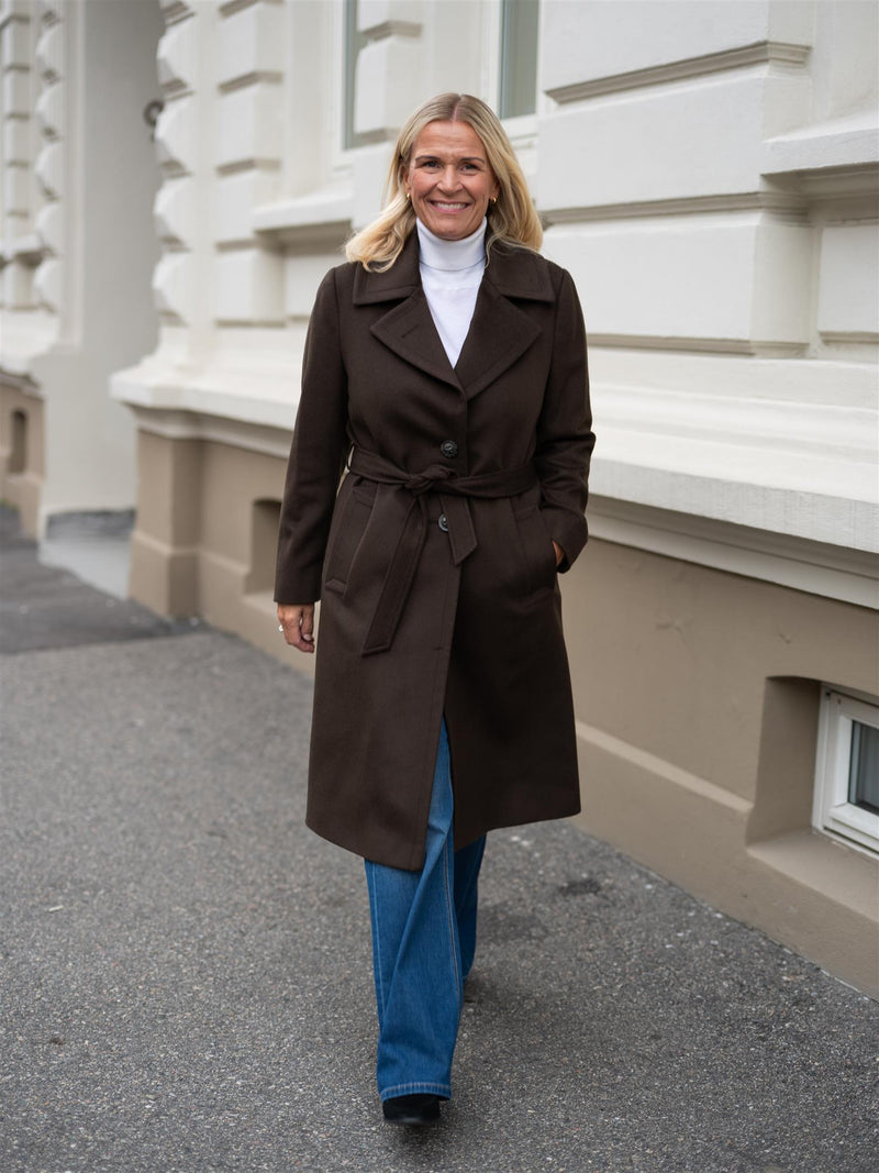 Sand Cashmere Coat Brown W-Clareta Belt Midi