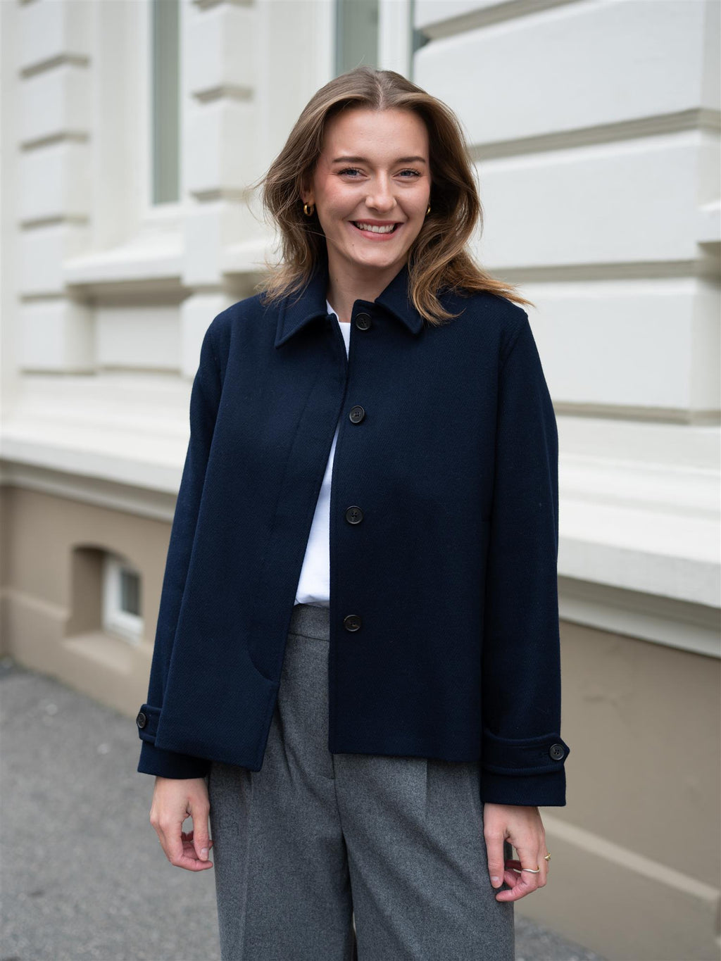 Gant Short Wool Blend Car Coat Evening Blue