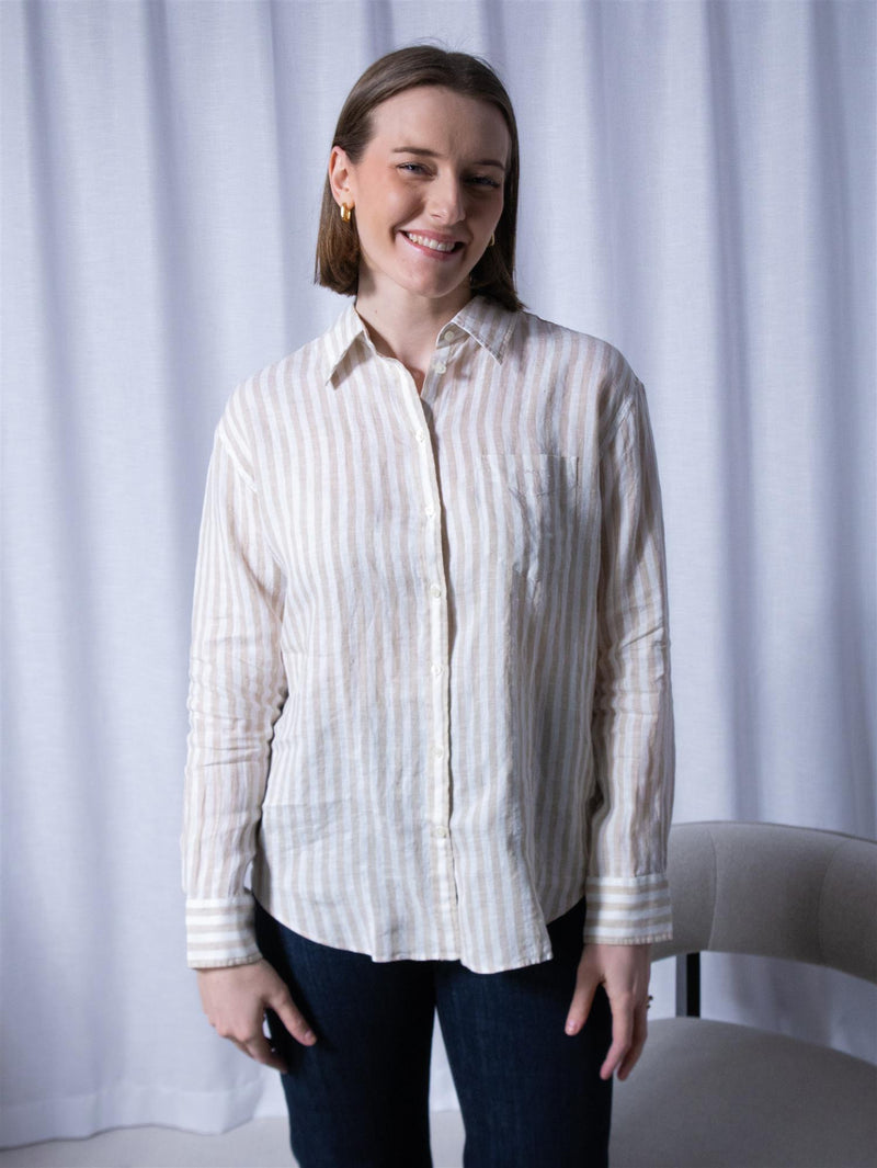 Gant Rel Striped Linen Shirt Dry Sand