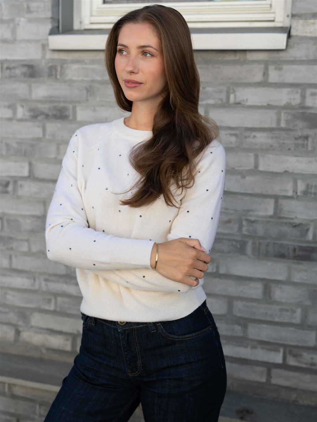Fabienne Chapot Lidi Rhinestone Pullover Cosy White