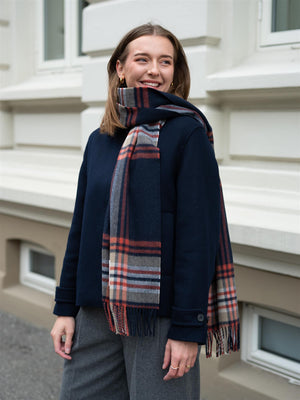 Gant Tartan Check Wool Scarf Evening Blue