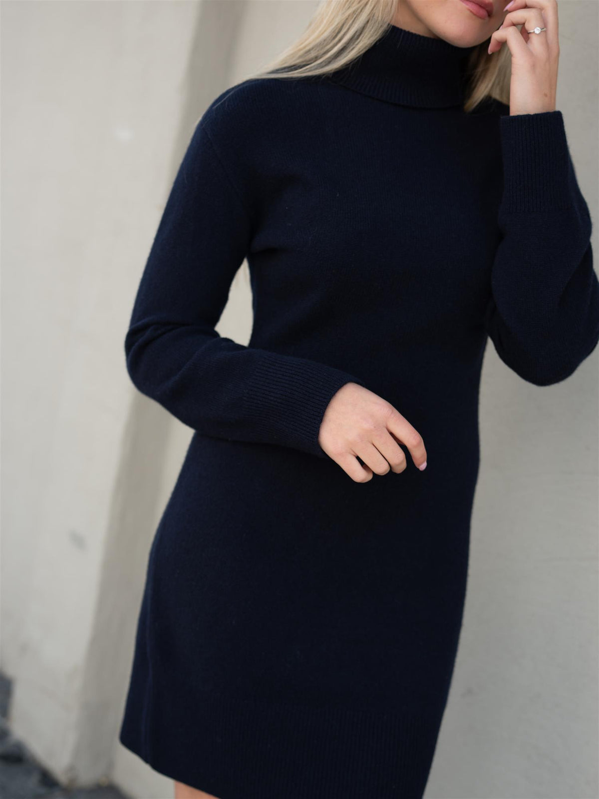 Wool Cashmere Rollneck Dress Evening Blue
