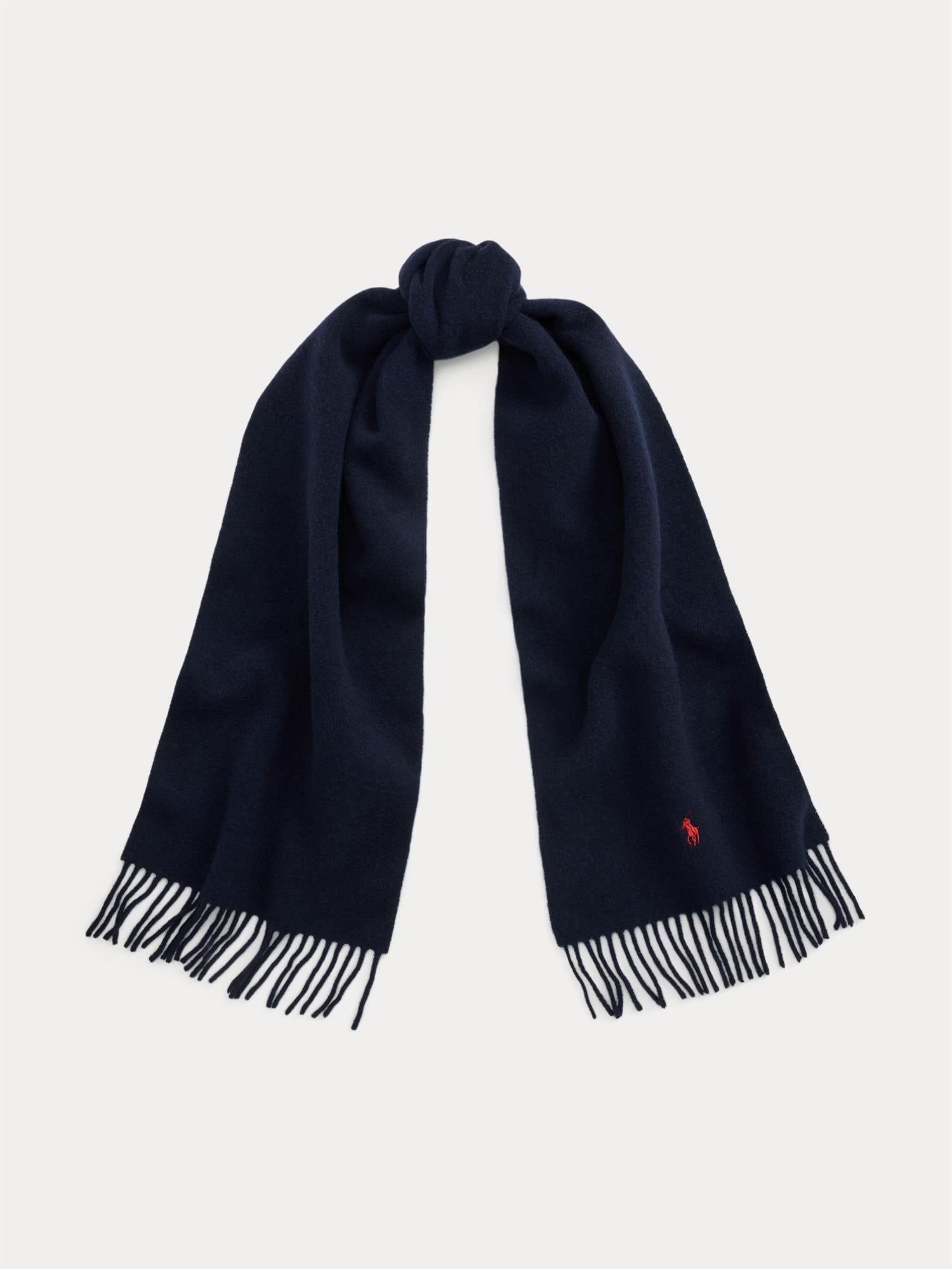 Fringe-Trim Wool Scarf Hunter Navy