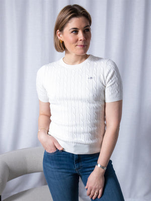 Gant Stretch Cotton Cable C-Neck Hvit