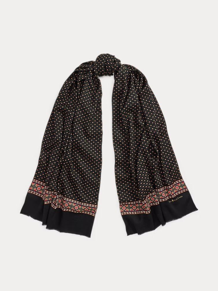 Foulard Wool Fringe Scarf Wine Multi