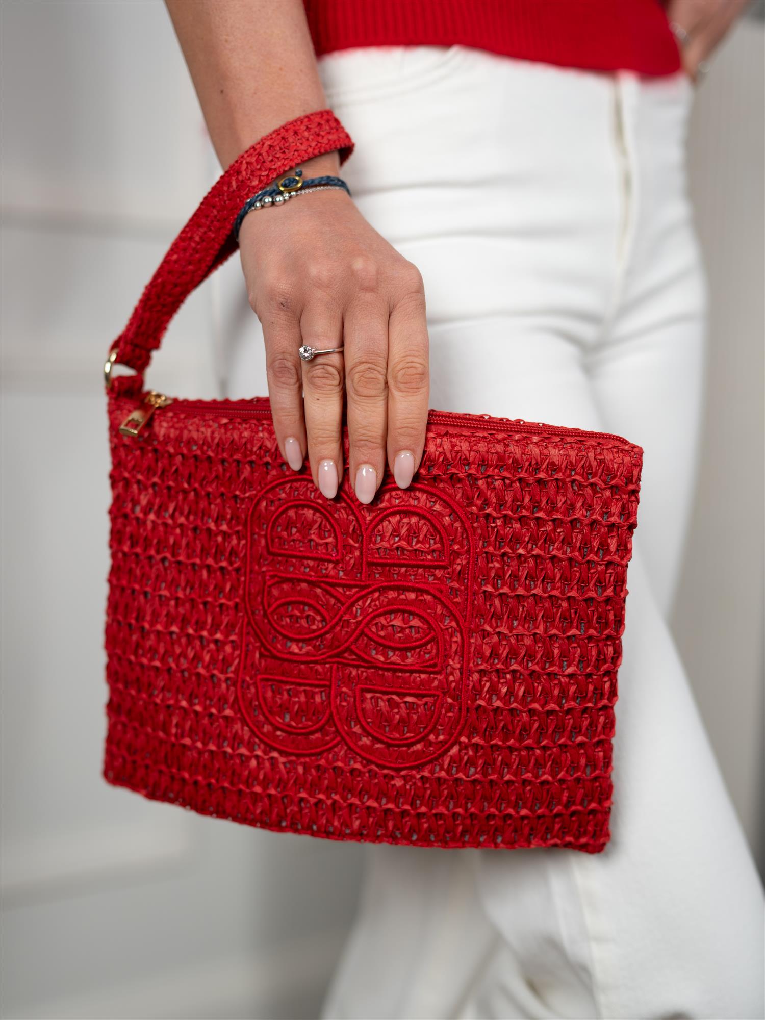 Mim Straw Clutch Red