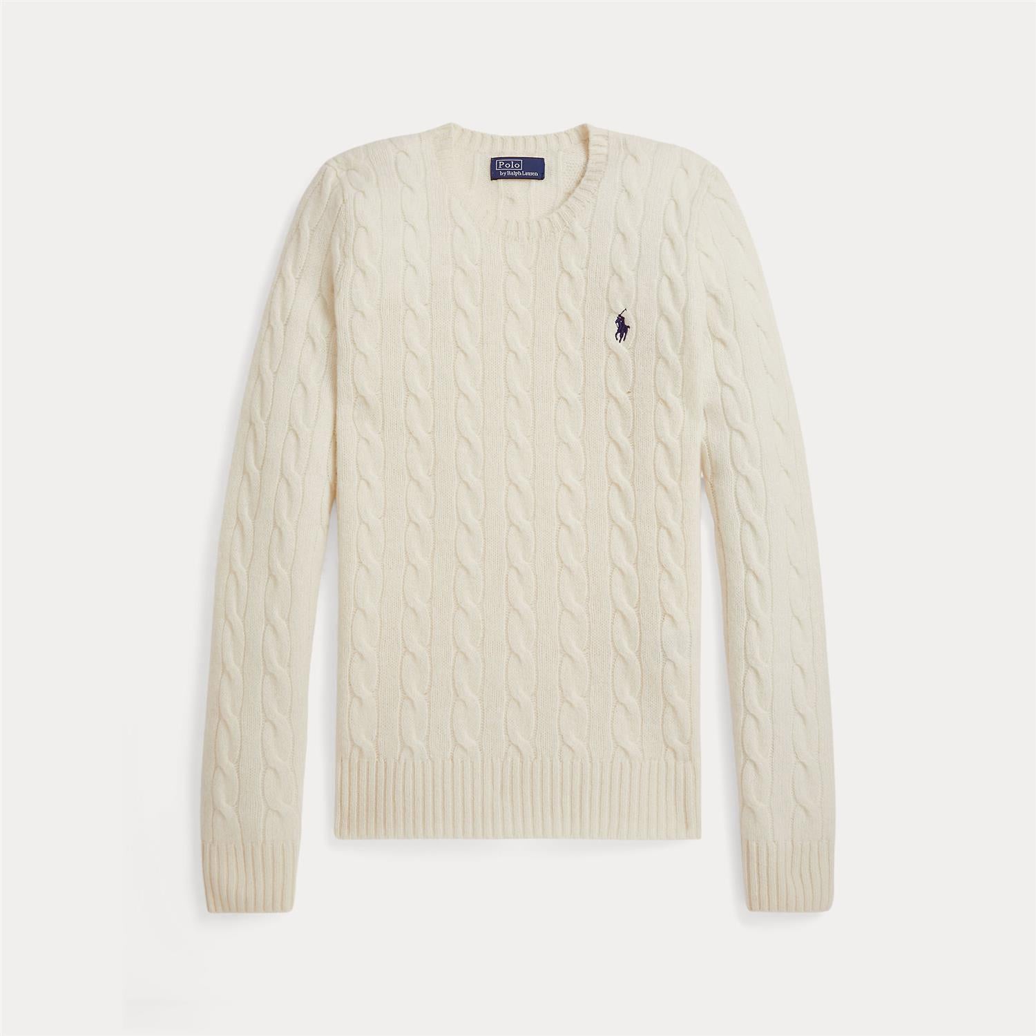 Cable Wool-Cashmere Crewneck Jumper White