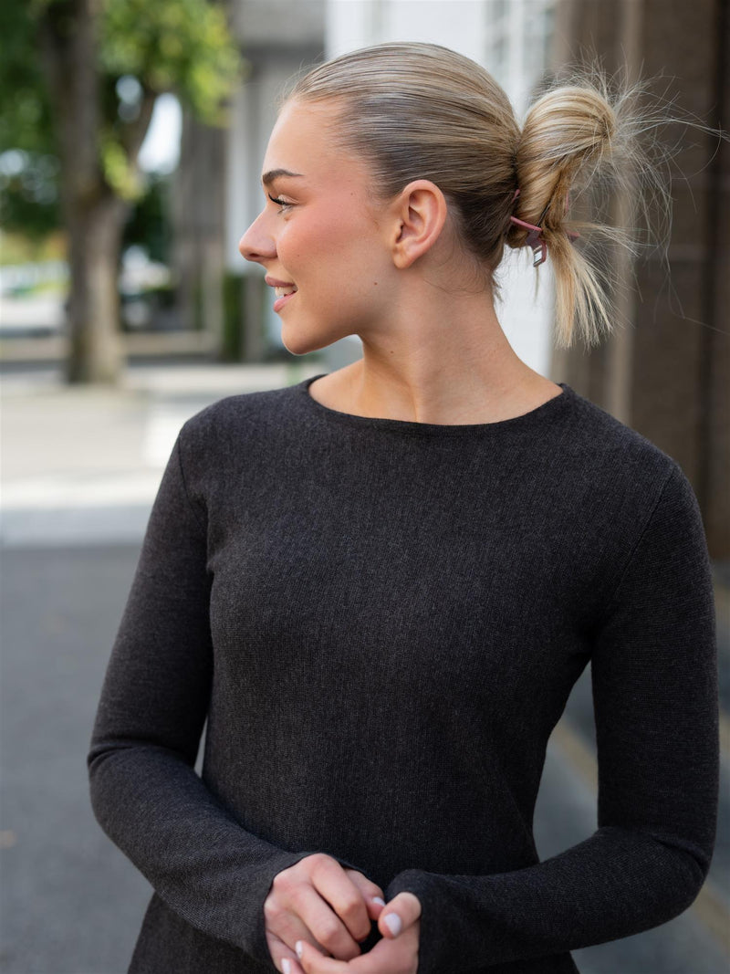 Ella&il Cecilie Merino Dress Dark Brown Melange