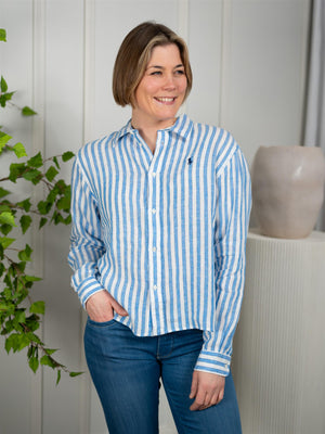 Polo Striped Linen Shirt Blue