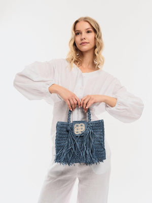 Ella&il Sigrid Straw Bag Blue
