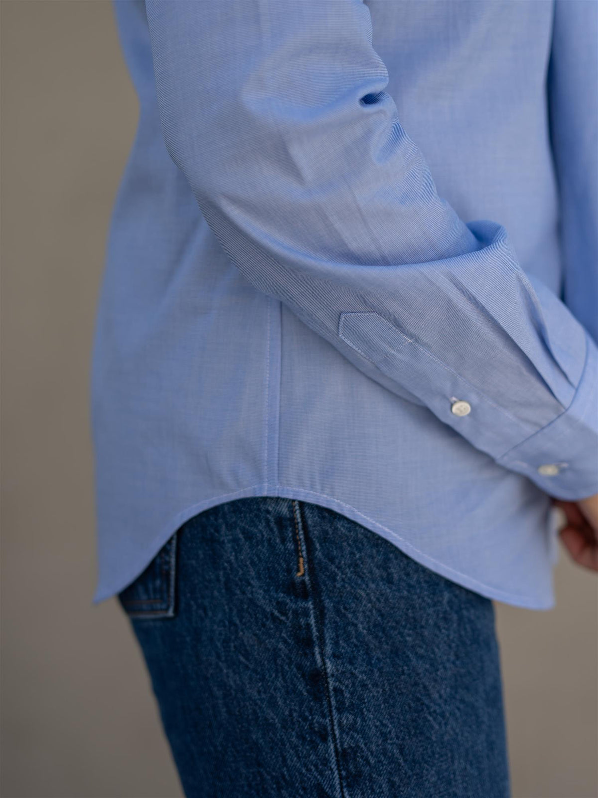 Slim Fit Cotton Tie-Neck Shirt Blue