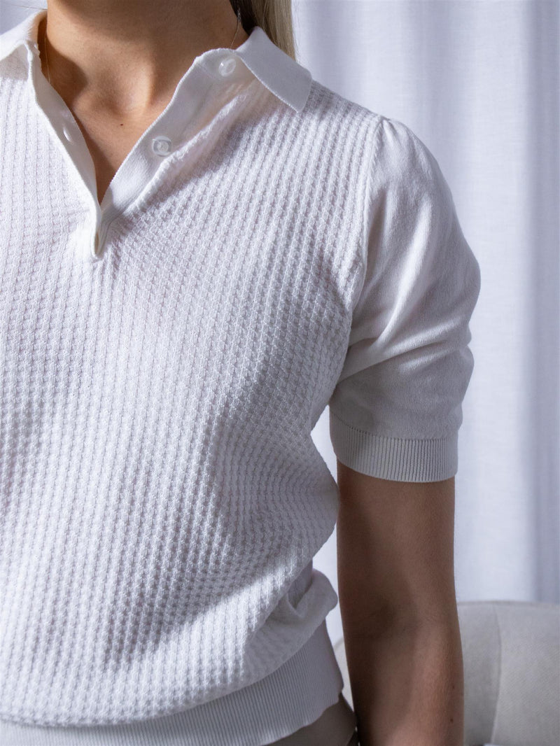 Sand Retro Polo Puff Hvit