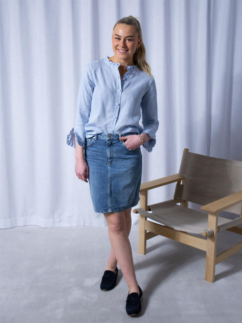 Gant Short Denim Skirt Mid Blue