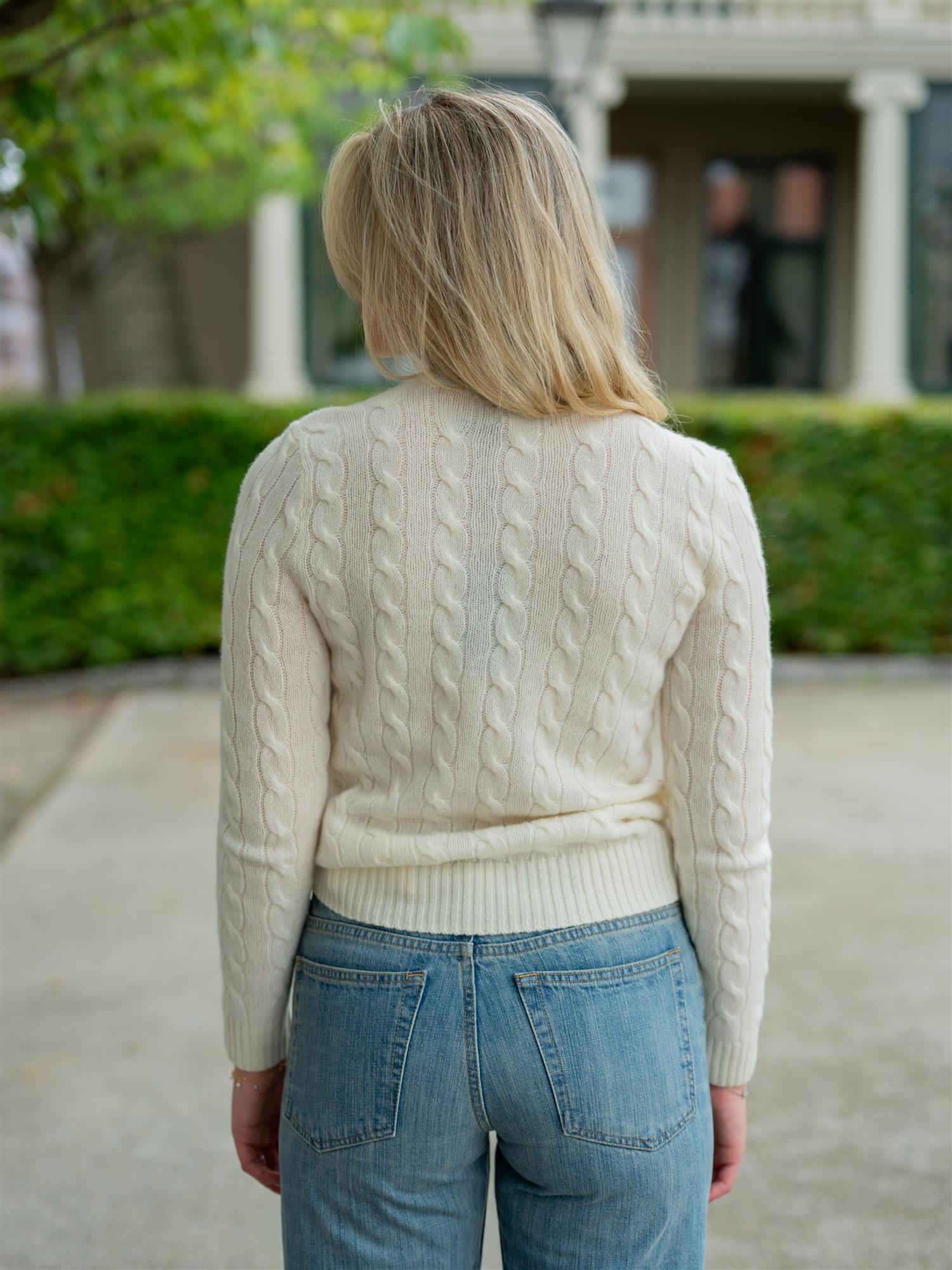 Cable Wool-Cashmere Crewneck Jumper White
