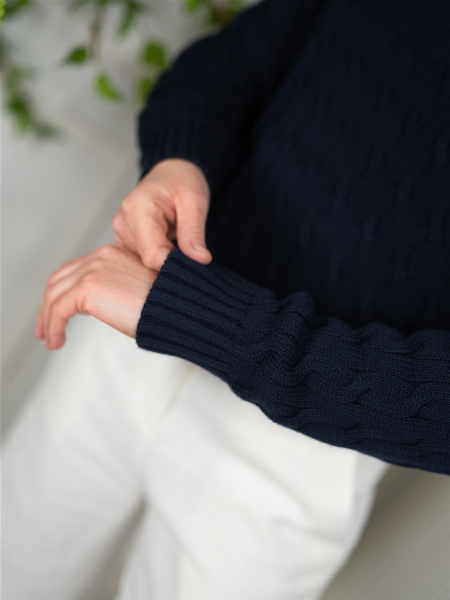 Polo Cable-Knit Cotton Sweater-Pullover Blue