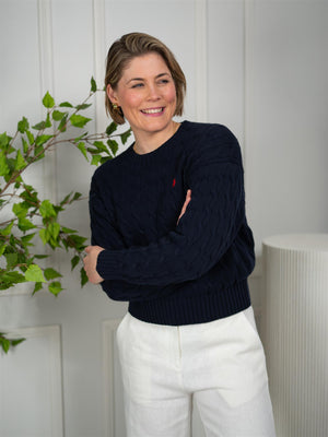 Polo Cable-Knit Cotton Sweater-Pullover Blue