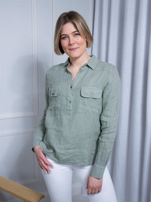 Mos Mosh Enna Linen Pocket Blouse Shadow
