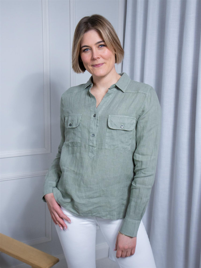 Mos Mosh Enna Linen Pocket Blouse Shadow