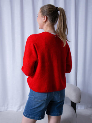 Mos Mosh Thora Relax Knit Cardigan Chinese Red
