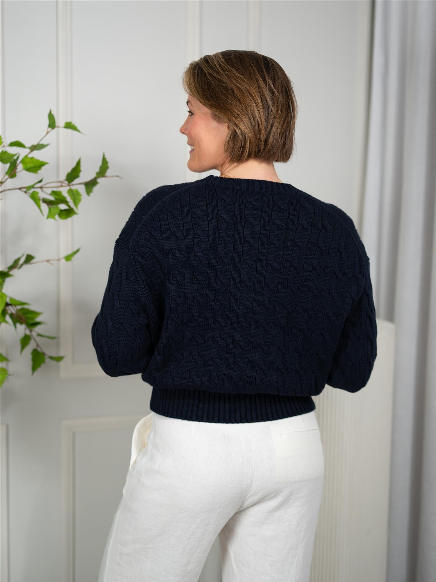 Polo Cable-Knit Cotton Sweater-Pullover Blue