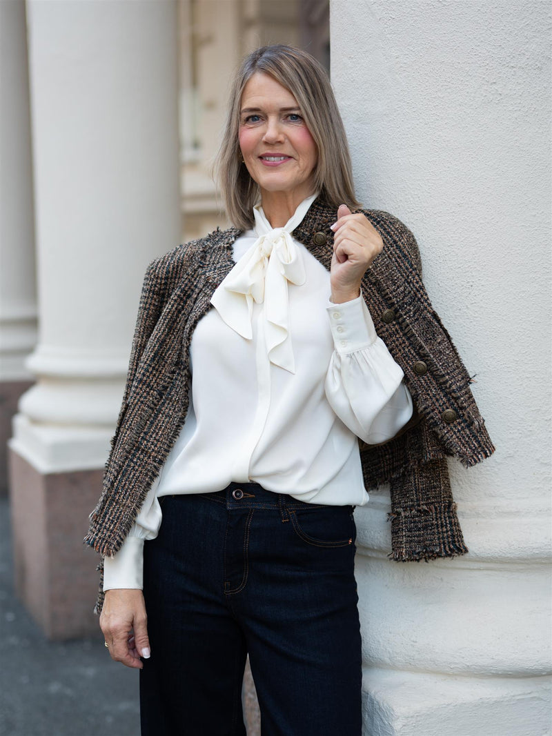 Stenströms Selma Blouse Bowtie Flyfront Offwhite