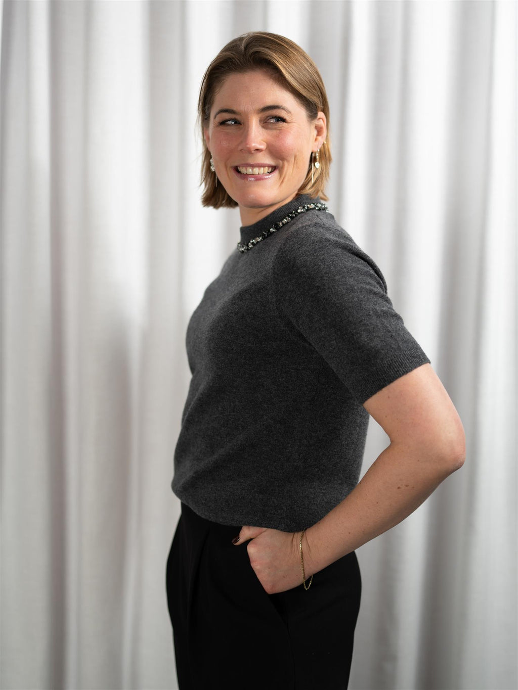 ONE and OTHER Tone Knitted Top Antracit Melange