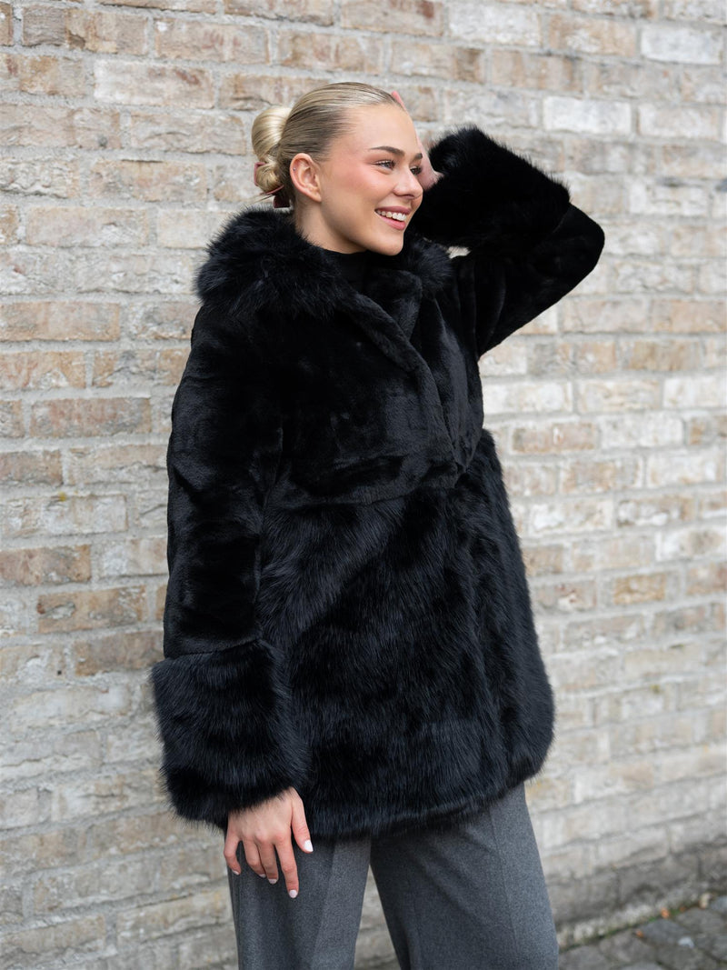 Ella&il Anna Fake Fur Jacket Black