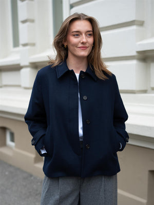 Gant Short Wool Blend Car Coat Evening Blue