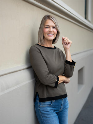 Busnel Helen Contrast Top Moss Melange/Black