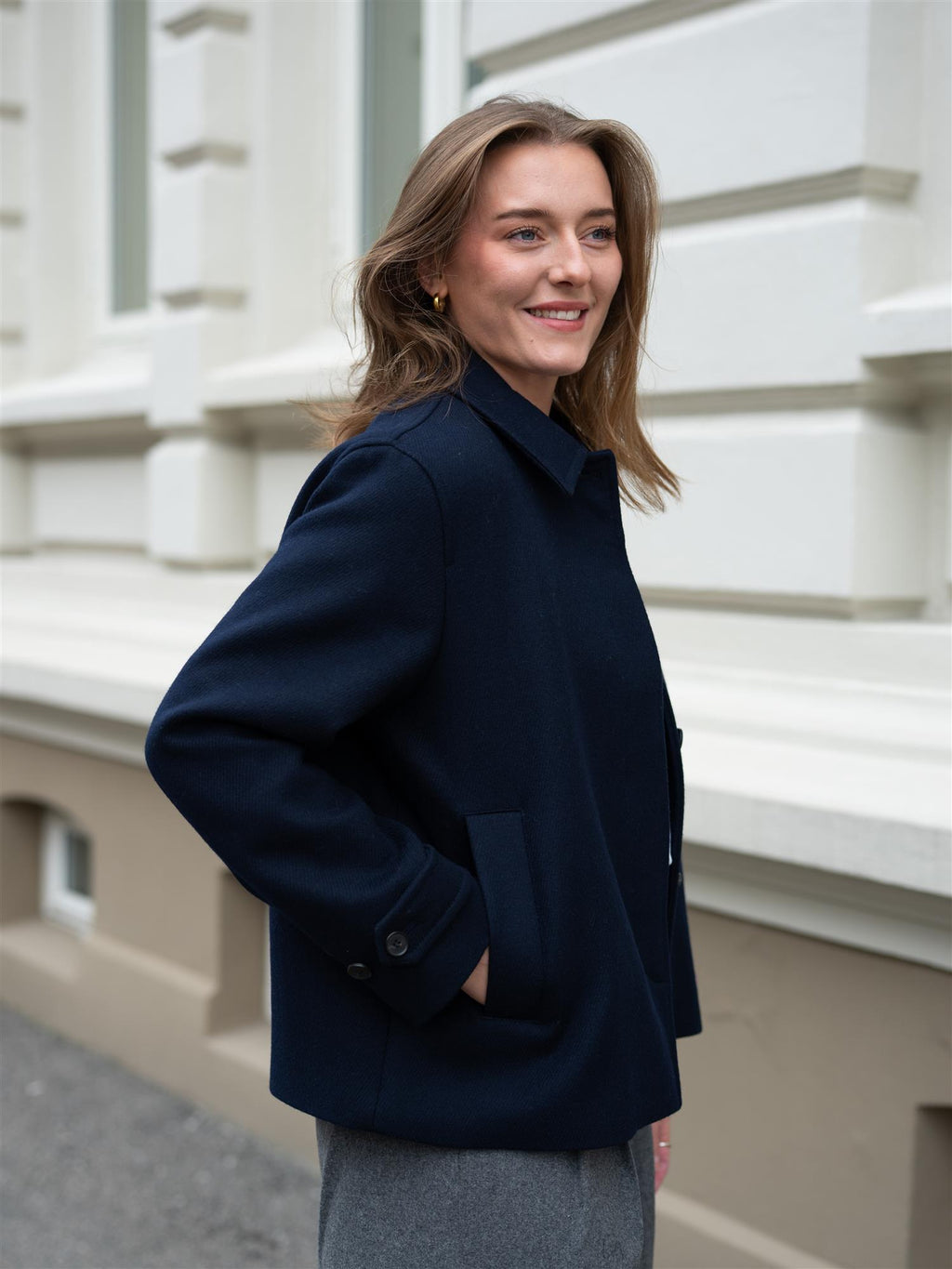Gant Short Wool Blend Car Coat Evening Blue