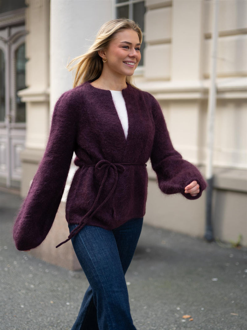 Ella&il Fredrikke Chunky Cardigan Red Wine