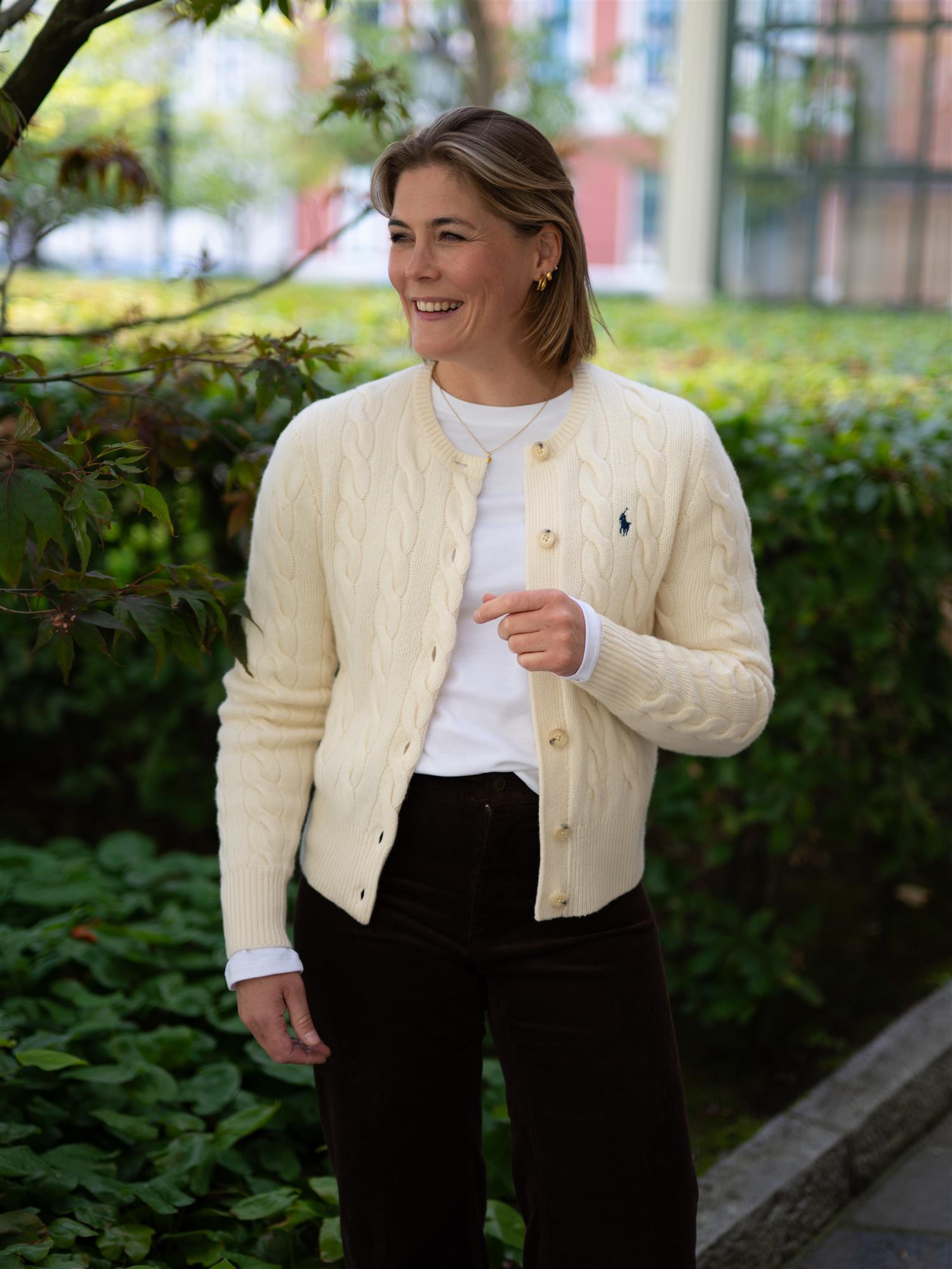 Cable-Knit Wool-Cashmere Cardigan White