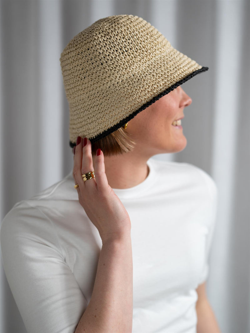 Lexington Contrast Stripe Paper Straw Bucket Hat Beige