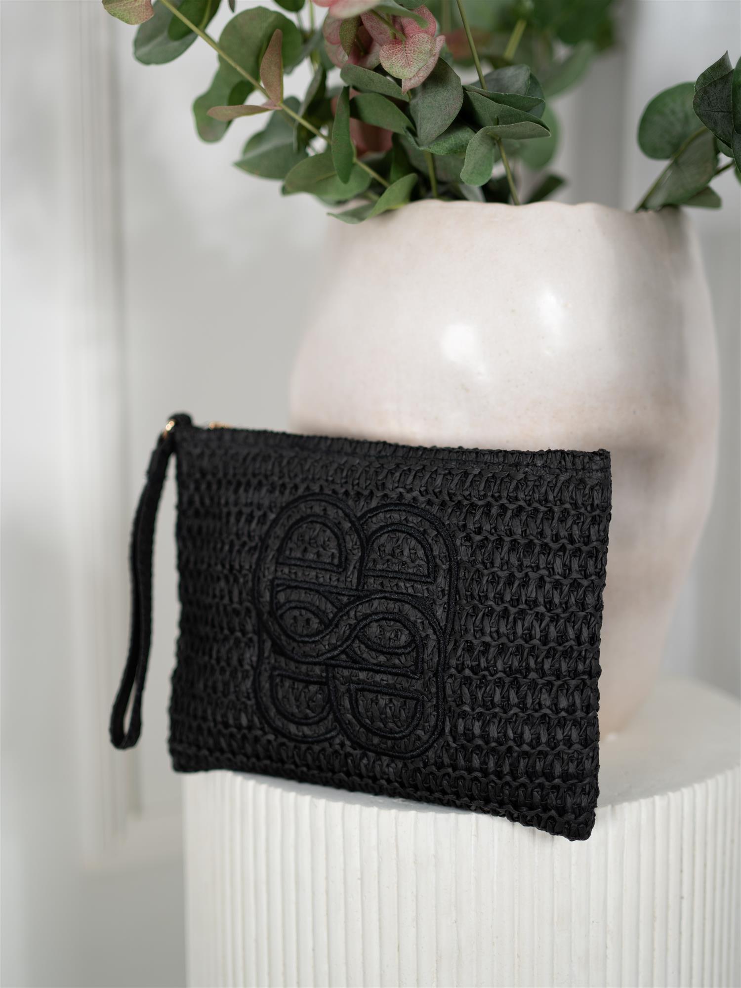 Ella&il Mim Straw Clutch Black