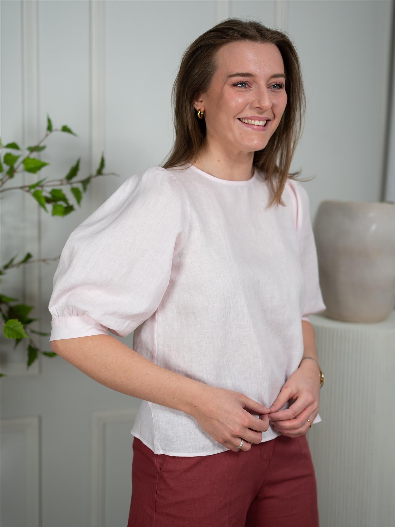 Stenströms Carmen Blouse Puff Sleeve Light Pink