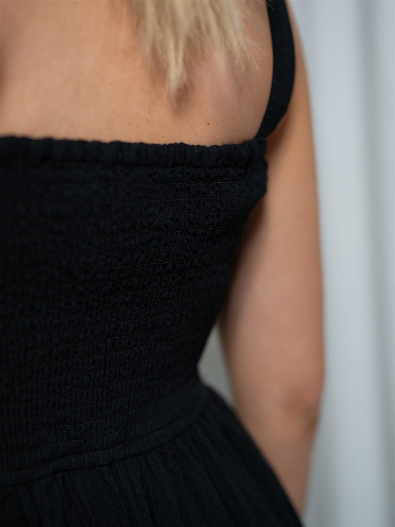 Lexington Bow-Strap Seersucker Summer Dress Black