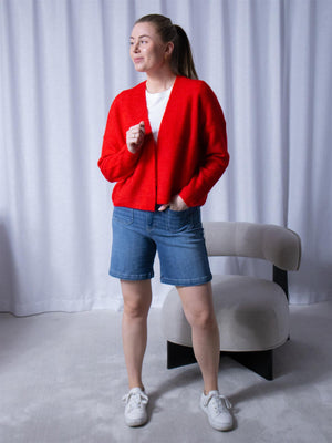Mos Mosh Thora Relax Knit Cardigan Chinese Red