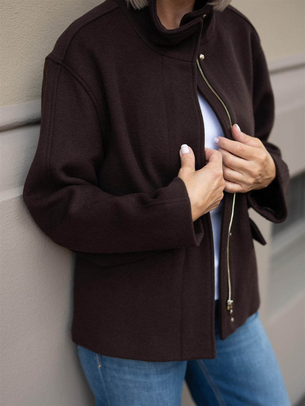 Gant Short Wool Jacket With Zip Deep Brown
