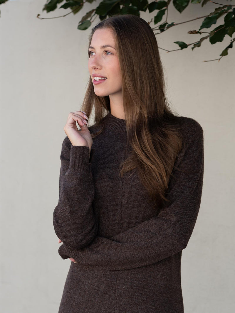 Lexington Straight Fit Midi Knitted Dress Dark Brown Melange